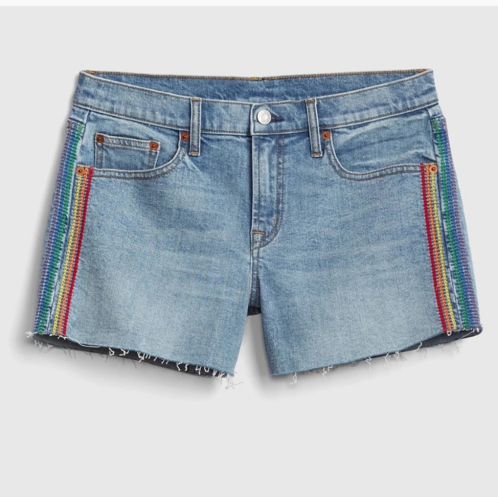 Gap rainbow stitch distressed denim shorts